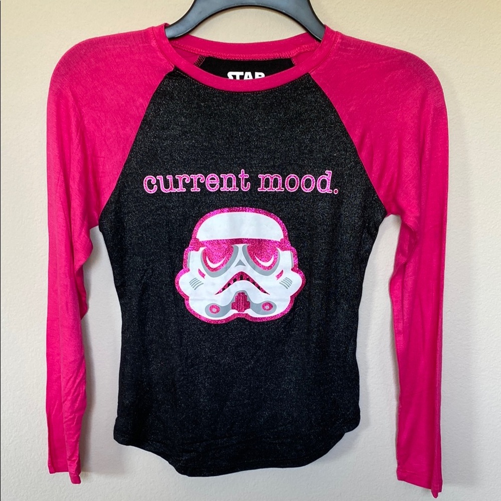 NWOT Stars Wars Pink and Metallic Black Current Mood Storm Trooper Shirt